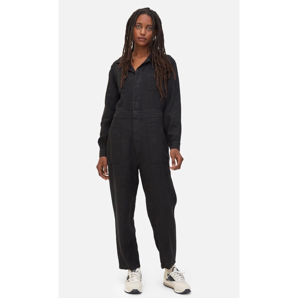 Mate the Label Linen Long Sleeve Jumpsuit, NWT, Jet Black